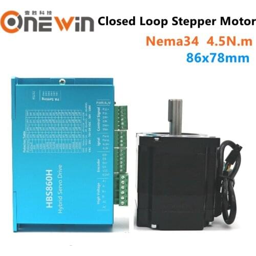4.5N.m Nema34 86mm closed loop stepper motor 2 phase 86HBS45 and HBS860H With Cooling fan Hybird Encoder Easy Servo Kit