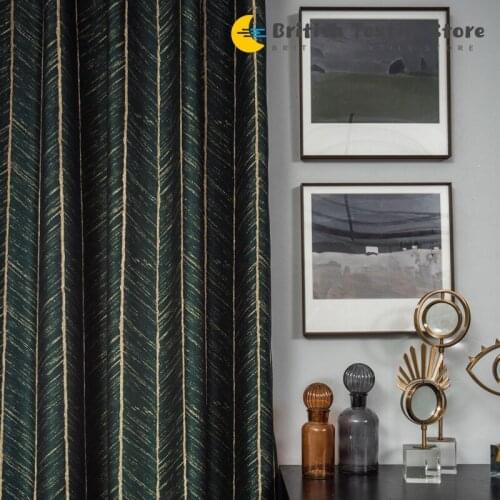 Light Luxury Gold Lines Fishbone Pattern Jacquard Shade Curtain Yarn-Dyed Jacquard Living Room Bedroom Curtain Finished Product