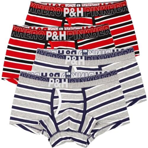 Hot Sale 4pcs Pink Heroes High-Quality Cotton Underwear Men Boxer Shorts Classic Striped Male Underpants Comfortable Gay cuecas