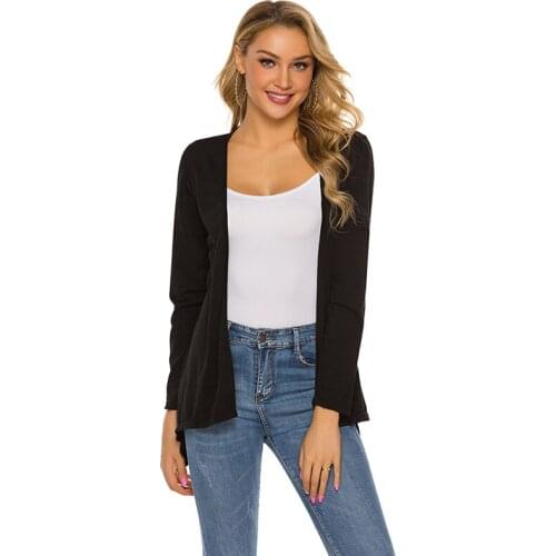 Spring Autumn Women Solid Color Sweater Long Sleeve Knit Cardigan Casual Outerwear Fashion Loose Irregular Sweater