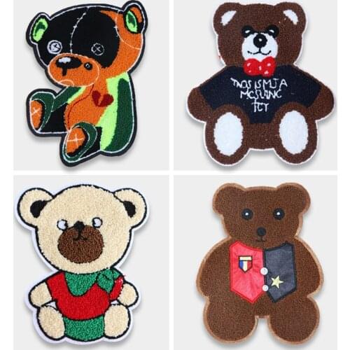 Cute Bear Pattern Towel Embroidered Patch Fashion DIY Anime Cartoon Badge Embroidery For Sewing And Needlework Applique Fabrics