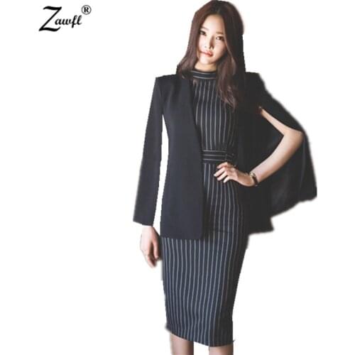 ZAWFL High Quality 2 Piece Set Office Dress Suit New 2020 Fashion V-neck Sexy Slim Elegant Women Bodycon Pencil Dress Suit