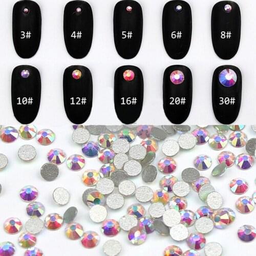 Top Quality SS3-SS30 Crystal AB Color Super Shiny Nail Art Rhinestones Flat Back Non Hotfix Strass Stone 3D Nail Decorations Gem