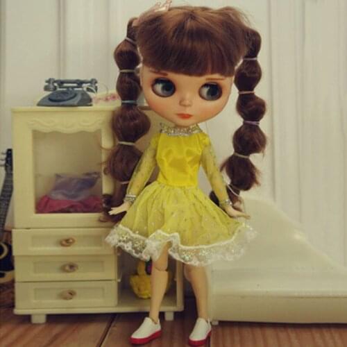 Yellow Lace Fashion Doll Clothes For Blythe Doll Outfits Long Sleeve Princess Dress For Blythe 1/6 Dolls Accessories Toys