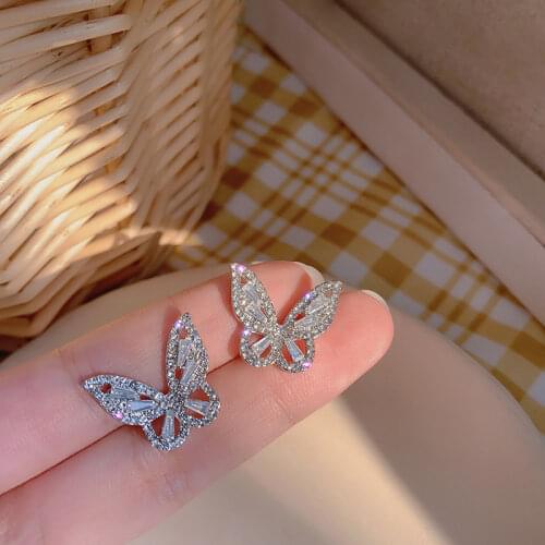 Korean Fashion Full Zircon Crystals Cute Butterfly Womens Earring Stud Earrings Animal Sweet Rhinestones Butterfly Stud Earring