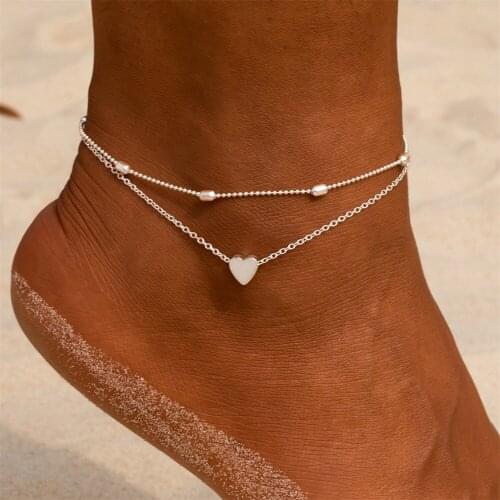 Womens Anklet Bohemian Layered Heart Anklet 2021 Summer Beach Anklets on Foot Ankle Bracelets for Women Leg Chain Jewelry