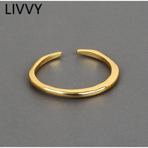 LIVVY Silver Color Minimalist Irregular Smooth Ring For Women Open Adjustable Fashion Finger Jewelry