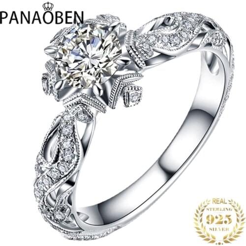 Vintage Real 100% Sterling Silver S925 Rings for Women Model Hollow Flower Unique New Engagement Wedding Party Luxury Elegance