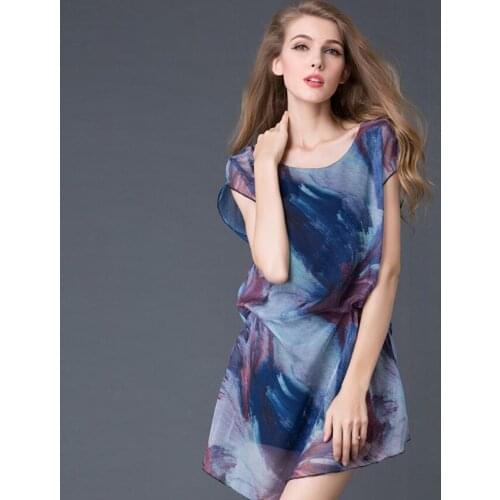 2018 loose dresses with sleeves floral printed summer dress fashion o-neck dress women elastic waist dresses elegant ladies