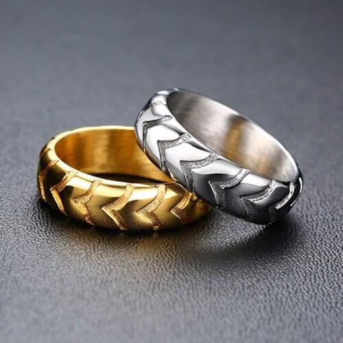 Gold Silver Color 6mm Stainless Steel Tire Rings for Men Grooved Engraved Rings Trendy Jewelry