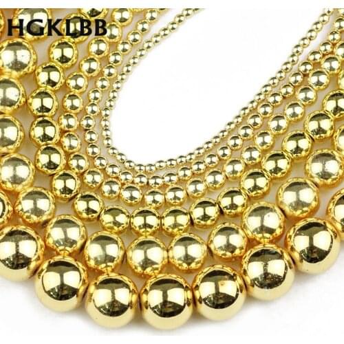 HGKLBB 18 gold Hematite beads Natural Stone 2/3/4/6/8/10mm Round Loose beads Jewelry Making bracelets&necklace DIY accessories