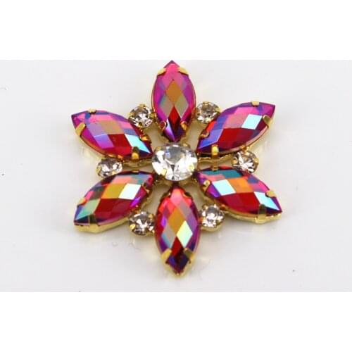 1pcs Red AB Sew On Claw flower shape applique Crystal Rhinestone Applique For Wedding Dress Decoration Belt Shoes Clothing