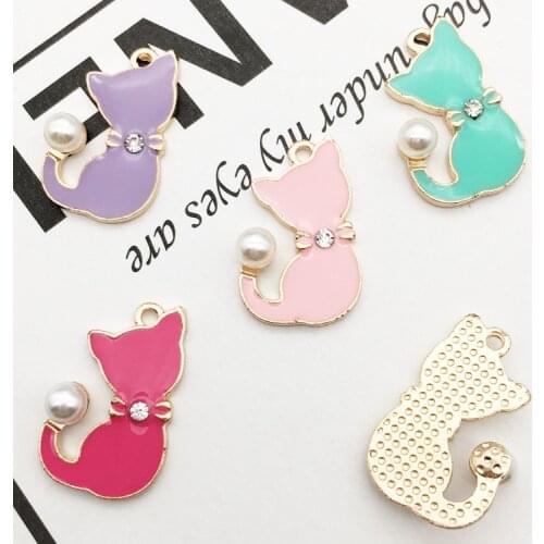 6pcs High Quality Fashion Enamels Charms Gift Multicolor Pearl Cat Alloy Pendant Bracelet Necklace Jewelry Accessories DIY Craft