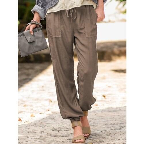 Summer Casual Pants Women Solid Cargo Pants Drawstring Elastic Waist England Styless Loose Pants Fashion Women Clothing
