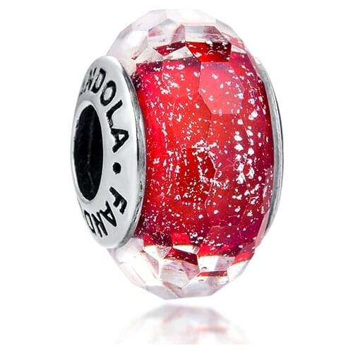 Red Shimmer Murano Glass Beads Fits Pandora Bracelet DIY Making Authentic 925 Sterling Silver Jewelry for Women CKG5026C