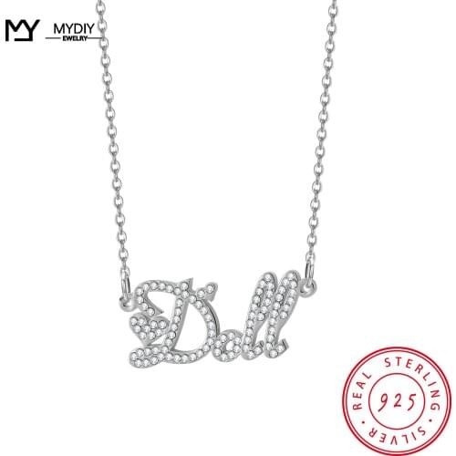 925 Sterling Silver Shiny Full Zircon Custom love Name Necklace Pendant Jewelry Gift collares para mujer подвеска bijoux femme