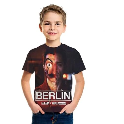 La Casa De Papel Childrens Short Sleeve 2021 Summer New 3D Printing Cotton Top Creative Casual Breathable Sweat Wick