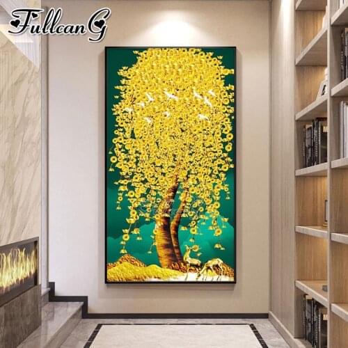 FULLCANG Golden rich tree landscape large diamond painting 5d diy full square round mosaic embroidery kits decoration FC3623