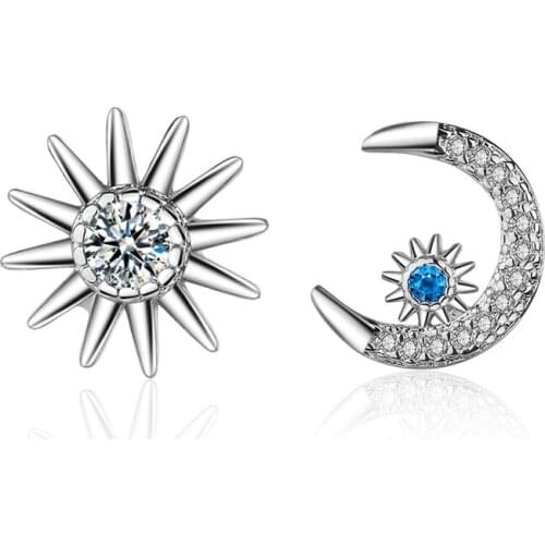 Exquisite Crystal Star Moon Stud Earrings For Women Jewelry Trendy Silver Plated Earrings Female Party Accessories Lover