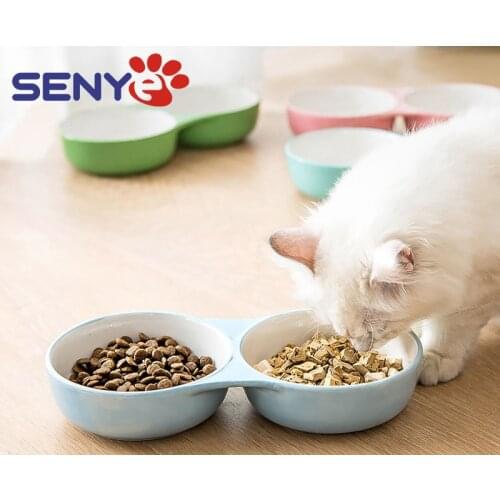 Ceramic Double Bowl Anti-dumping Non-slip Pet Rice Bowl Feeding And Water Dual-use Pet Supplies For Cats And Dogs