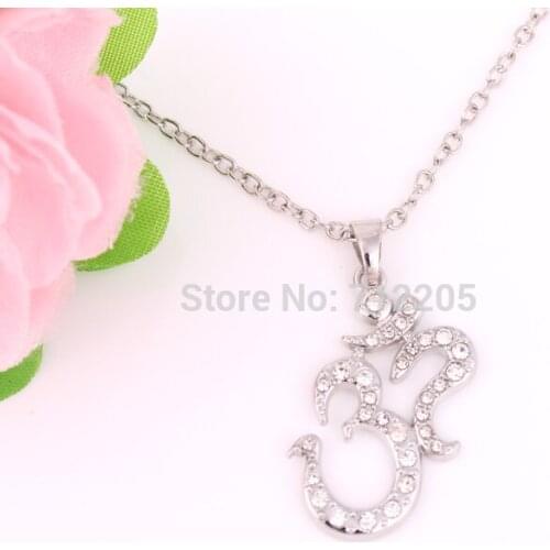 New Arrival fashion rhodium plated Yoga Meditation Yogi OHM Asana Large Om AUM Pendant Necklace religious jewelry