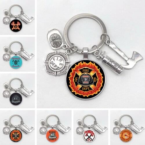 Creative New Fireman Keychain Fire Extinguisher Axe Badge Helmet Tool Key Ring Fireman Fire Hero High Quality Commemorative Gift