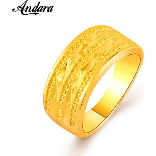 24k Gold Color Round Rings Fashion Women Men Jewelry High Quality For Wedding Party Wholesales Free Shipping JR064