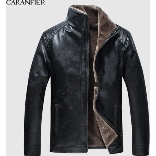 CARANFIER New Winter Motorcycle male Leather Jacket Men Windbreaker PU Jackets Male Outwear Warm PU Baseball Jackets Size 4XL