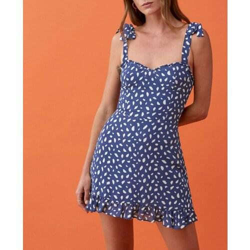 Summer Clothes For Women Ruffle Beach Dress Sweetheart Neck Sleeveless Print Chiffon Casual Dress Strap Sexy Mini Party Dress