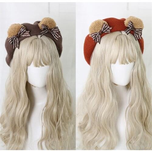 Girl Cute Bear Ear Bow Warm Autumn Winter Sweet Painter Hat Lolita Berets Wool Blend Cap B1679