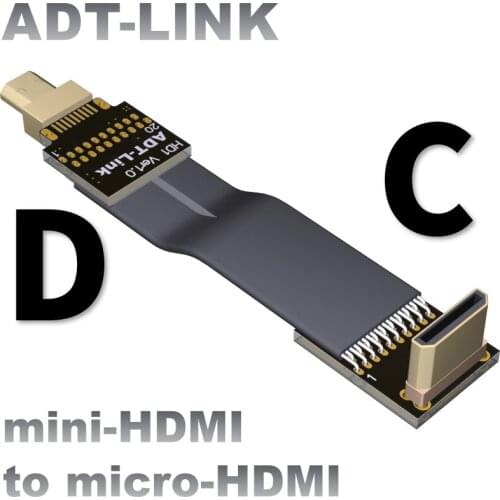 Mini HDMI to micro HDMI aerial camera turn connector bend 90 degrees ultra-light and ultra-thin cable 18Gbps 2160p