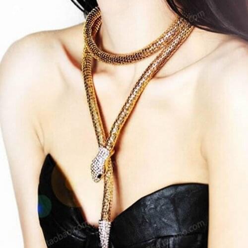 Trendy Fashion Collier Femme Jewelry Full Rhinestone Austria Accessories gold silver Crystal Snake longPendant Necklace