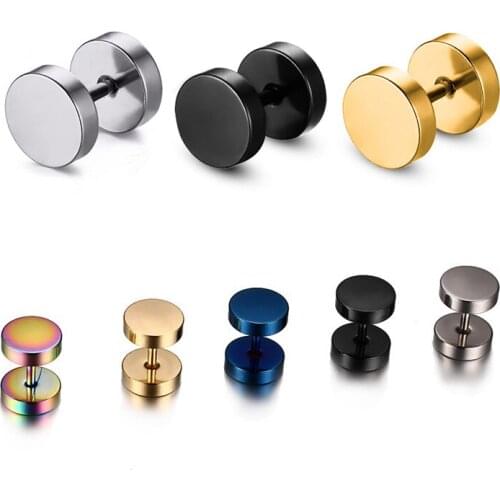 Fashion black steel stainless steel earrings for women men dumbbell dumbbell punk goth studs for men