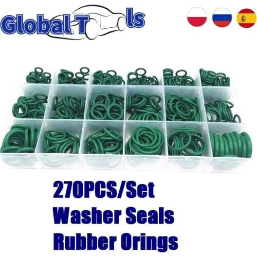 270PCS Rubber O-rings 18 Sizes O-ring Kit Green Metric O ring Seals Nitrile Air Conditioning R22/R134a Repair Compressor Seal
