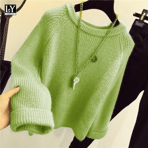 LY VAREY LIN 2020 New Autumn Winter Pullovers O Neck Sweater Korean Style Long Sleeve Oversized Knitted Solid Ladies Casual Tops
