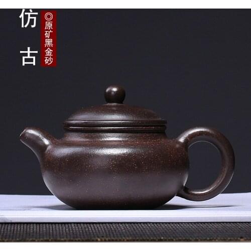 Wholesale custom undressed ore antique black gold sand pot of folk manual generation delivery the teapot tea set