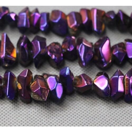 Approx 35pcs/strand Purple Champagne AB Raw Quartz Crystal Point Pendant Polish Top Drilled Spike Gem Stone Beads Women Necklace