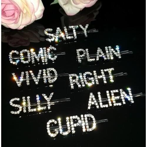 Hottest Letters Hairclips "SALTY,COMIC,PLAIN,VIVID,RIGHT,SILLY,ALIEN,CUPID" Crystal Word Hairgrip Hair Accessories WHOLESALE