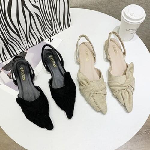 Large Size 40 Pointed Toe Baotou Ladies Sandals Summer Solid Color Simple Temperament Elegant Bow High Heels