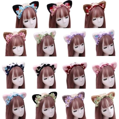 Wooly Cat Ears Shaggy Dog Ears Bowknot Maid Lace Tiny Bells Headpiece Gothic Accessory Cosplay Holidays Celebrations