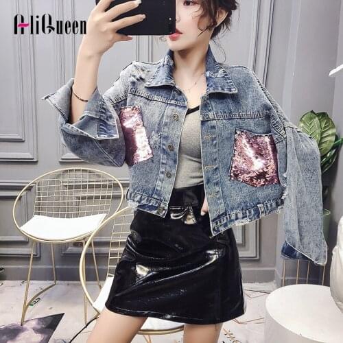 Denim Jacket Oversize Women Casual Long Sleeve Coat Fashion Sequin Female Jaqueta Woman Jeans Jacket Women Jaqueta Feminina