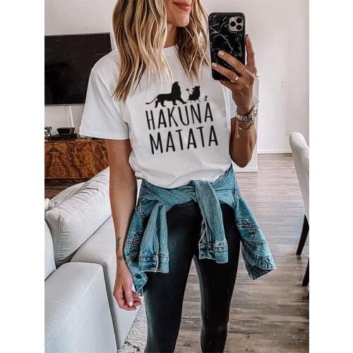 Womens Fashion T-Shirt HAKUNA MATATA Harajuku Kawaii Tshirt Lovely Cartoon Female Casual T Shirt Cute The Lion King Casual Tops