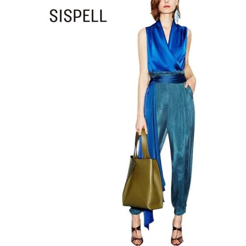 SISPELL Elegant Sets For Female Sleeveless Hanging Neck Top High Waist Lace Up Loose Trousers Womens Sets 2020 Fashion New