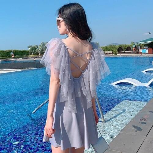 Swimsuit Female One Pieces Boxer Plus Size Conservative Slimming Cover Belly Hot Spring Students Korean Bathing Swimming Suits