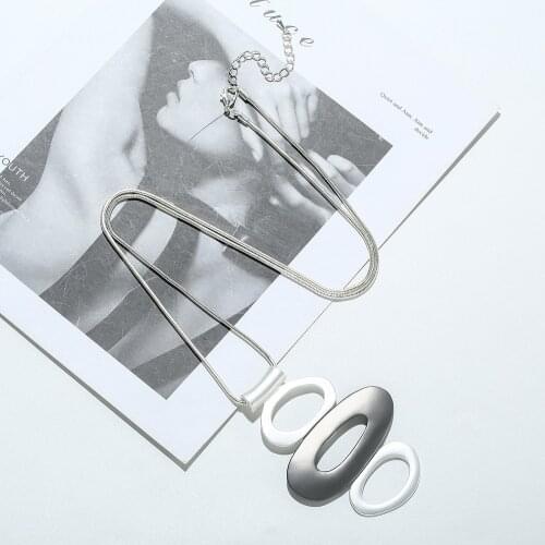 Long Necklaces for Women Punk Irregular Oval Metal Pendant Necklace Fashion Statement Jewelry Gift 2021 New