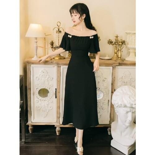 Elegant Fashion Runway Women Dress 2021 Summer High Waist One-Neck Strapless Two-Wear Vintage Classic Little Black Dress