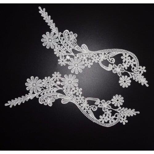 2pairs Mirror ivory Flower Floral Lace Fabric Sewing Trim Wedding Dress Applique Lace patch