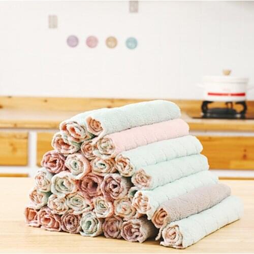 20pcs Table Washing Cloth Kitchen Towel Absorbent Microfiber Dish Cloth Thick Double-side Cleaning Towel Wipe Coral Velvet