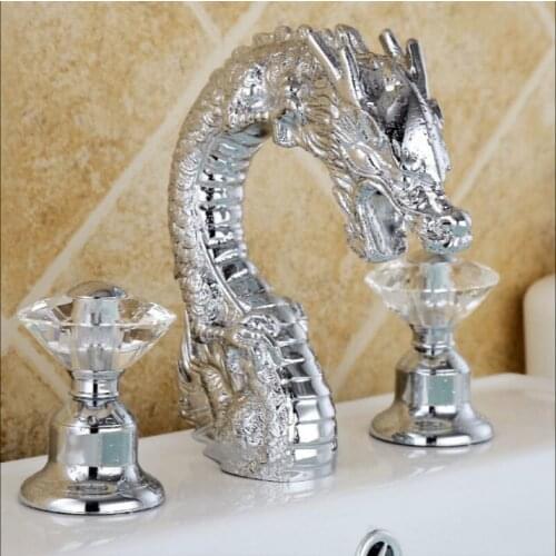 Free shipping golden colour handles Dragon sink faucet widespread lavatory basin mixer tap 3 pcs
