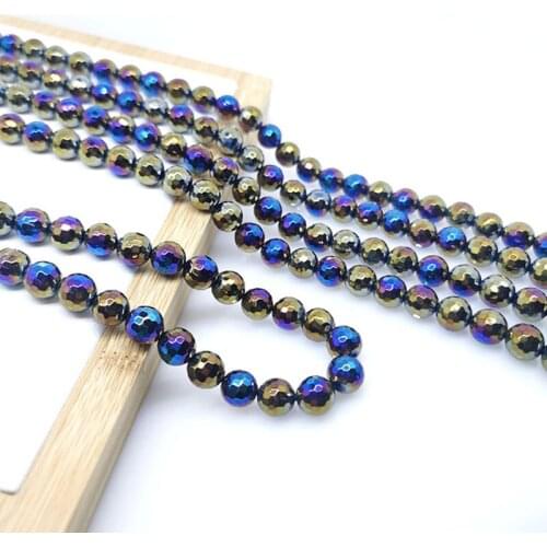 6mm-12mm Natural Gemstone Electroplating Rainbow Color Agate Round Faceted Beaded Bracelet Jewelry Making Wealth Healthy Energy